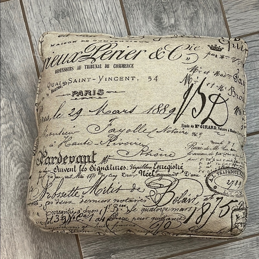 Vintage Script Beige Throw Pillow cover